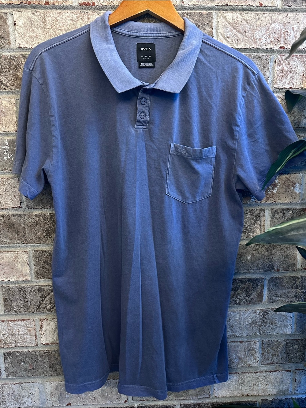 Men's Slim Fit Cotton Pigment Slate Blue Short-Sleeve Polo with Chest Pocket